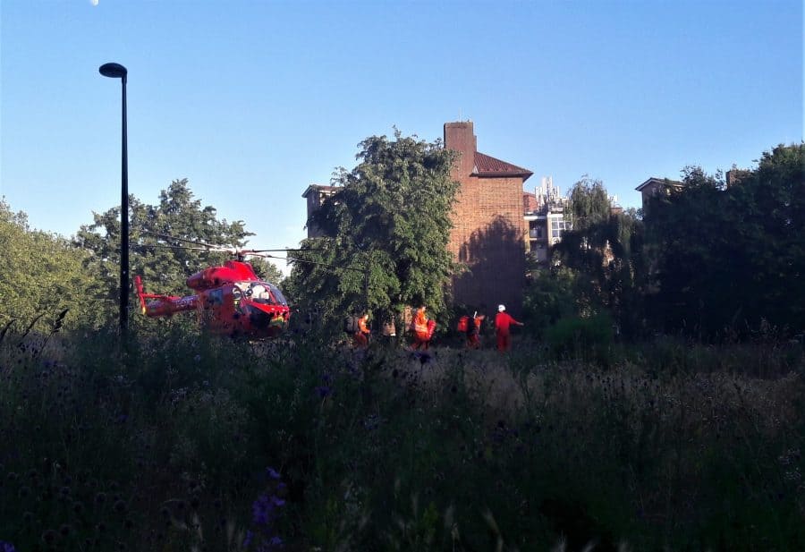 London's Air Ambulance landing in Nursery Row Park (c) Friends of Nursery Row Park