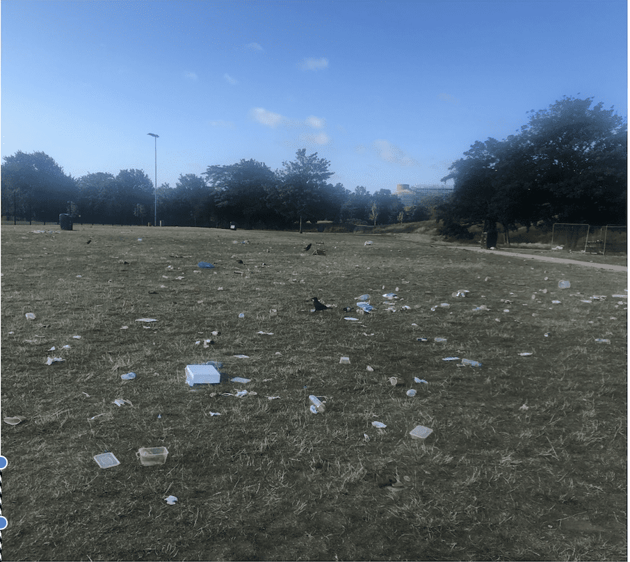 Burgess park suffered extreme littering from picnics, parties and BBQs during the first lockdown
