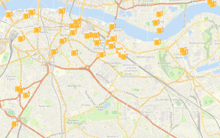 A map of where is serving takeaway pints
