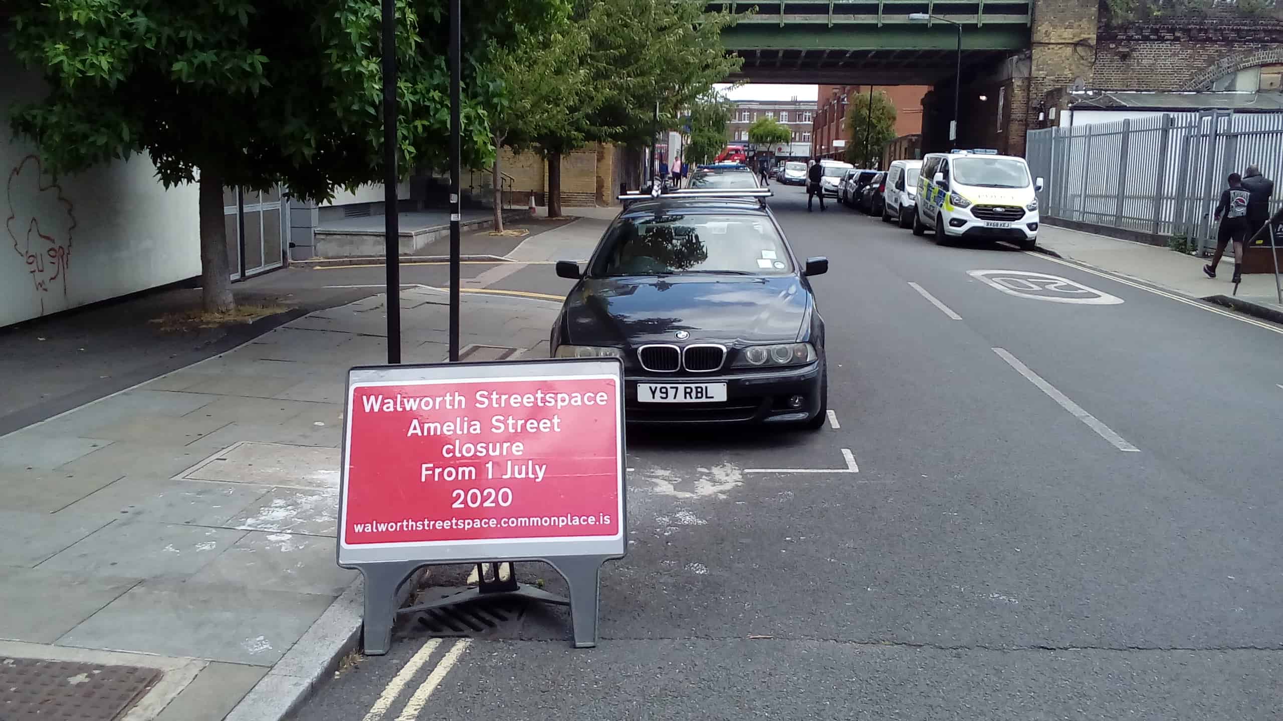 A sign in Walworth's Amelia Street from July 2020, detailing new restrictions.
