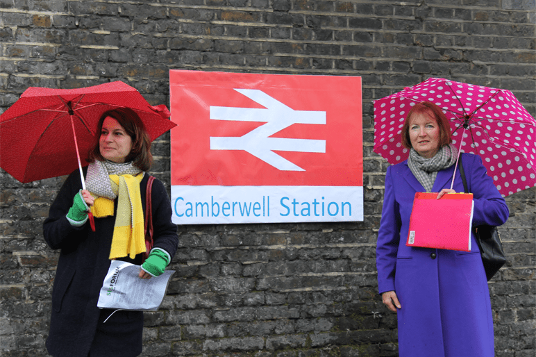 Helen Hayes and Harriet Harman outside the old Camberwell Station