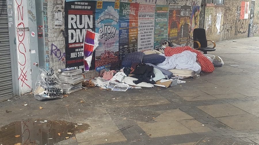 A sleeping bag outside Peckham Rye Station, pictured in 2018