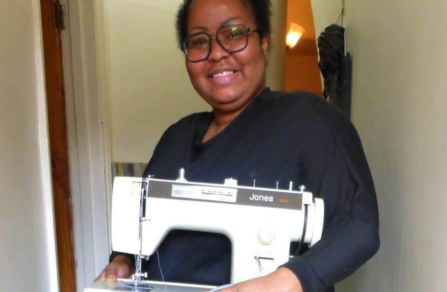 Ebony, with her sewing machine ready to donate