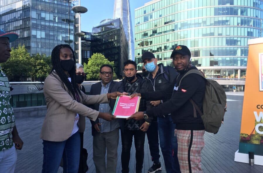 Southwark assembly member Florence Eshalomi is handed a petition by traders from Elephant and Castle.