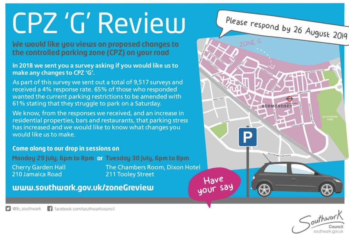 Advert for a consultation into CPZ G
