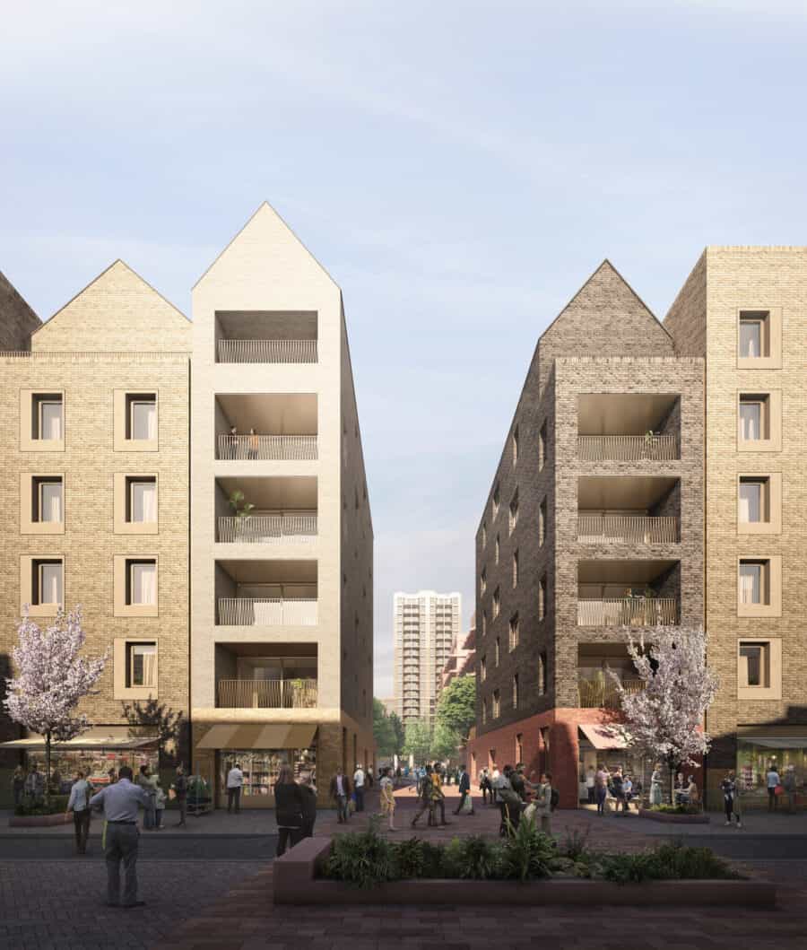 CGI of the proposed scheme: Rye Lane looking east into the heart of the regeneration project