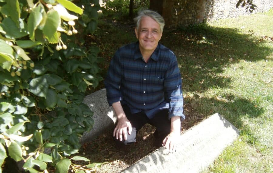 Stephen Bourne at the graveside of Robert Branford