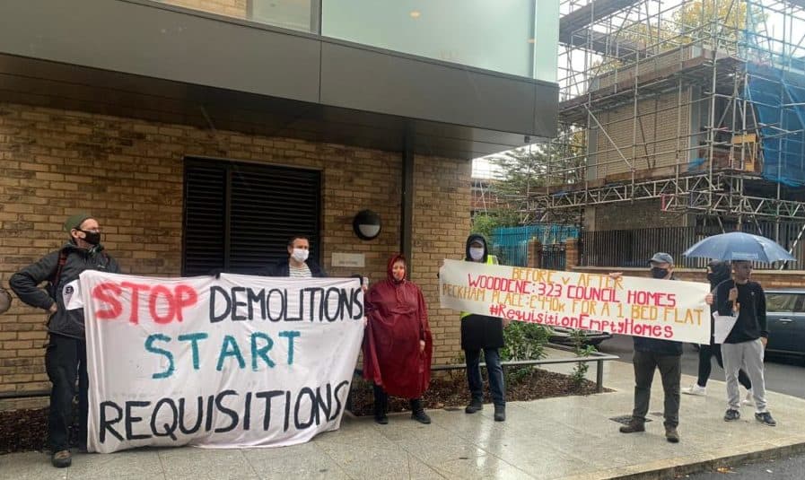 Demonstrators outside the new Peckham Place development on Saturday 31 October