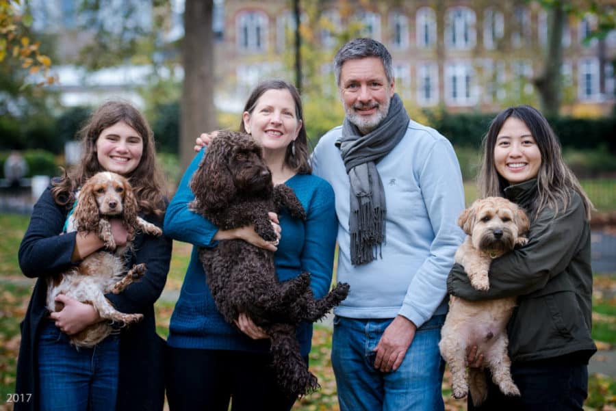 The book's creators with their dogs