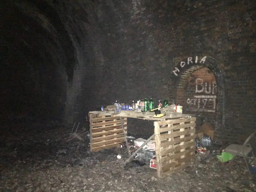 A ramshackle bar found inside the tunnel