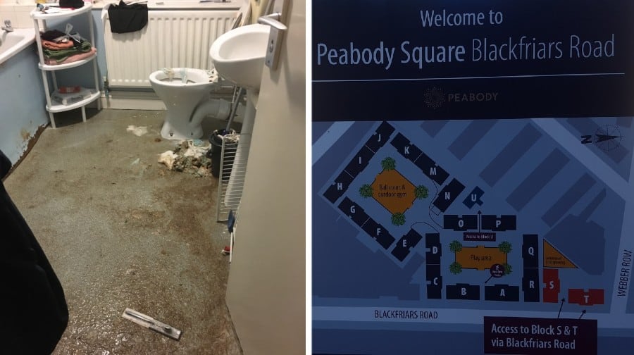 L: How Theresa's bathroom was left, R: Peabody Square, Blackfriars
