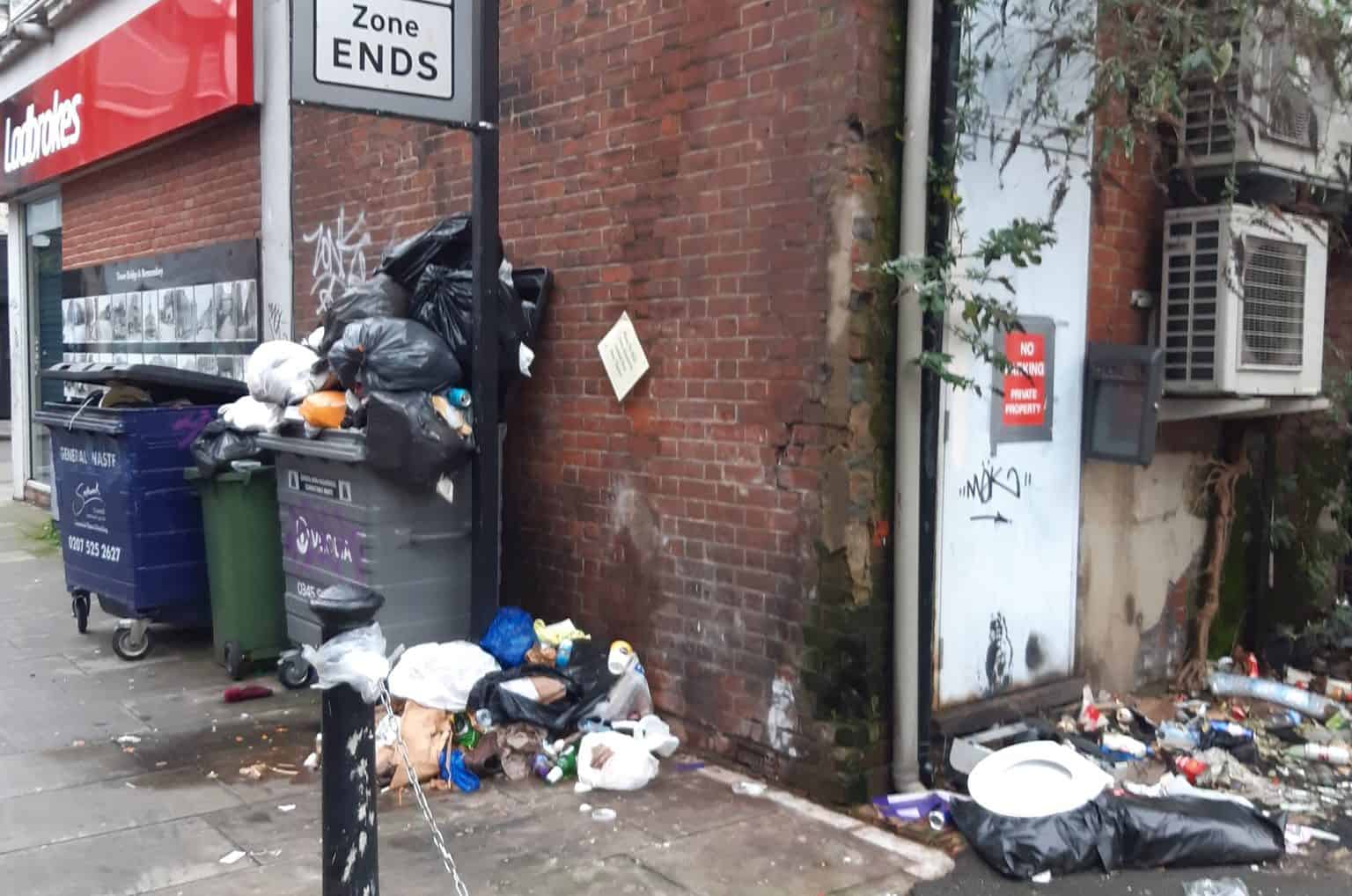 One reader, @ShivMcKenna, shared this image of Tower Bridge Road and Webb Street on Feb 1, describing the litter situation as 'appalling'.