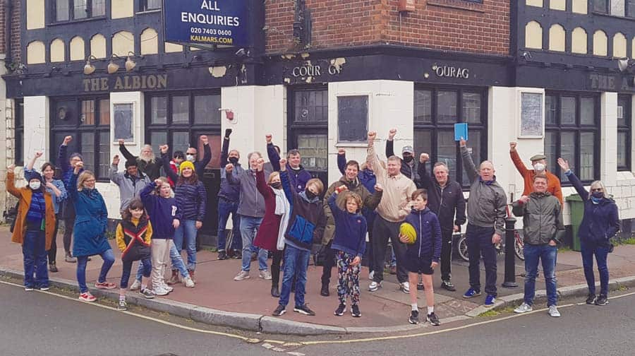 SAVE OUR ALBION people gathered on Sunday outside the pub