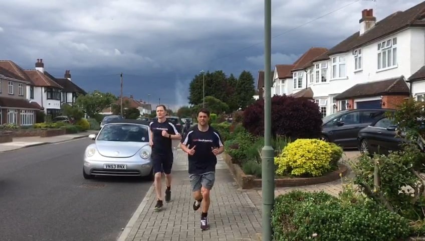 Lee and Jordan getting in their daily miles. They are running every single day for a month in support of brother-in-law Geoff Hill, who is battling cancer