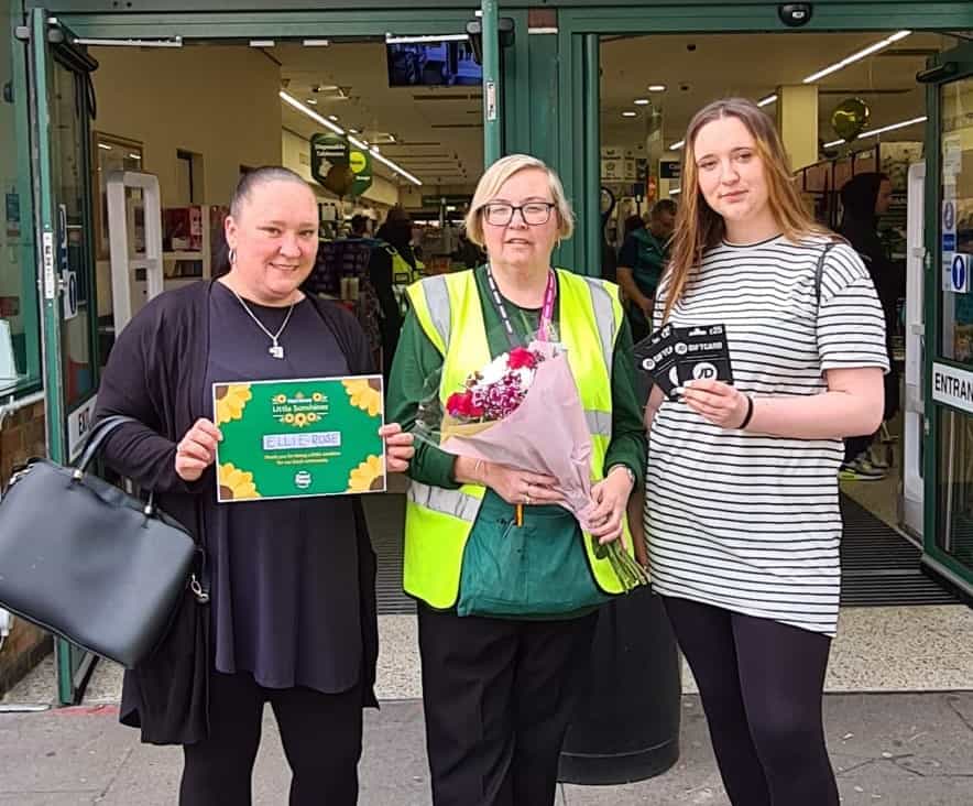 Ellie Rose (right) with her mother Donna Collinson (left) and Morrisons community champion Kath Brace (right)