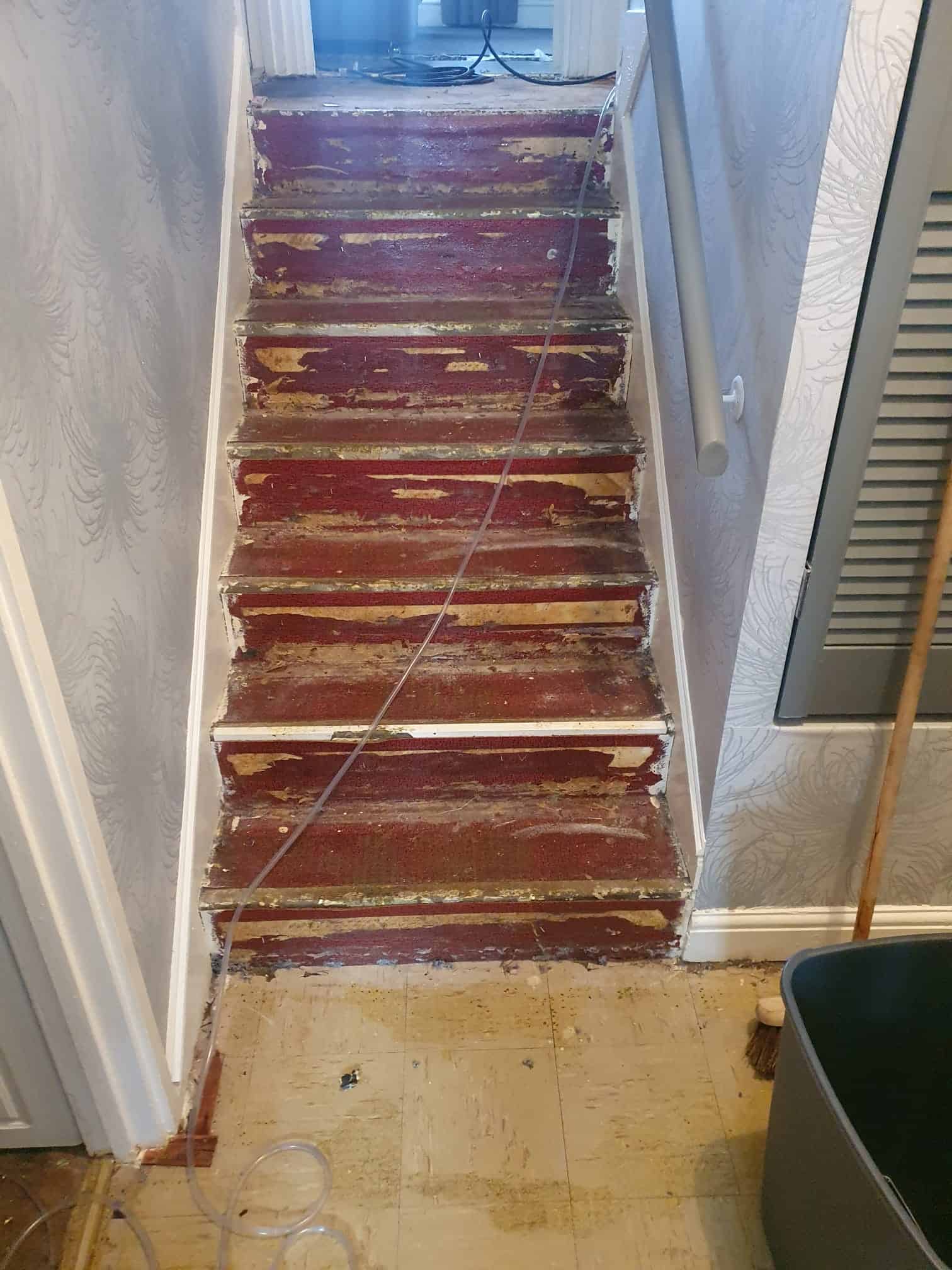 The stairs leading to the bathroom and bedroom have had to be completely stripped