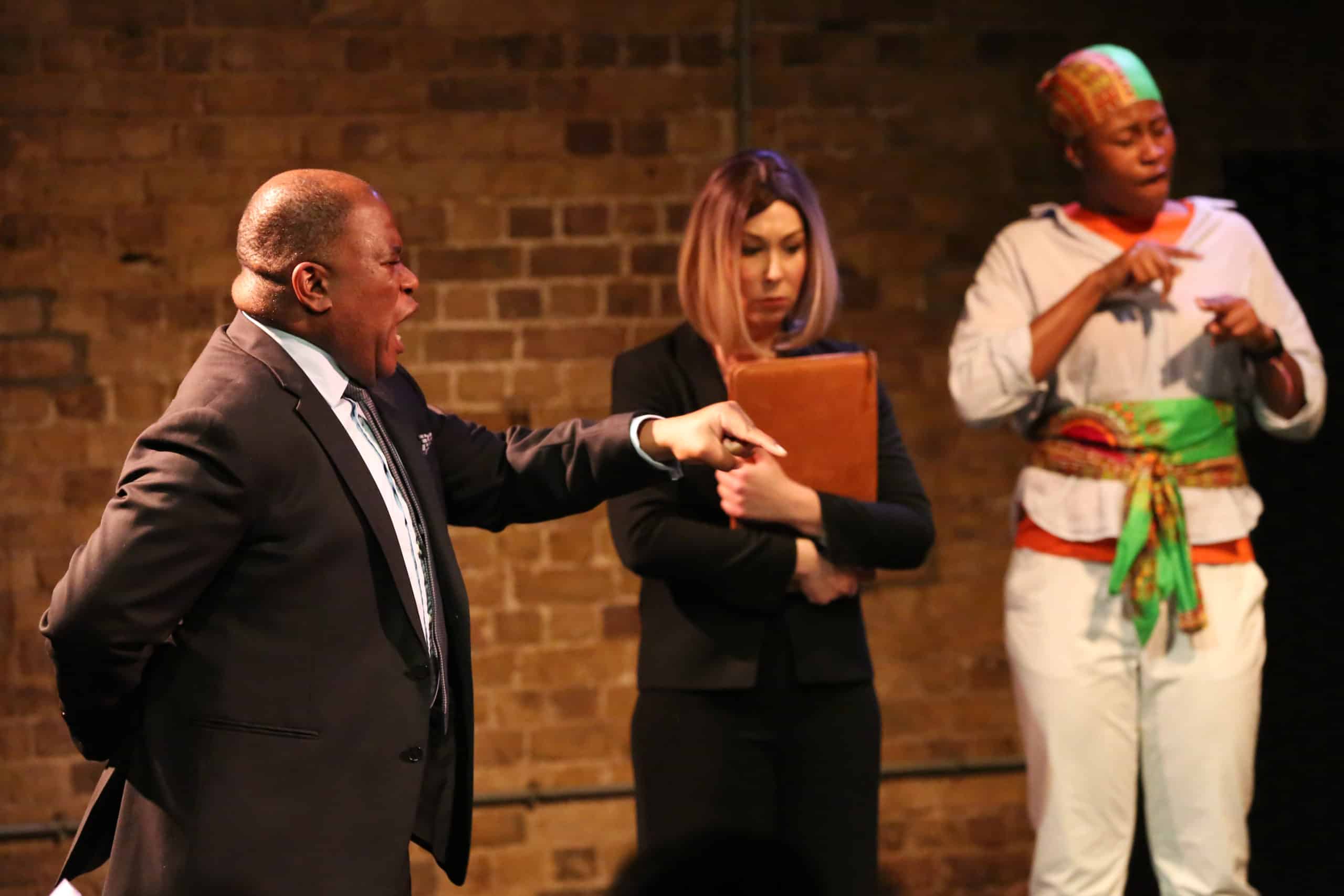 Images from the UK Tour: David Lammy (Joseph Quartson) lambasts the Government as Amber Rudd (Juliet Howat) gets ready to resign.