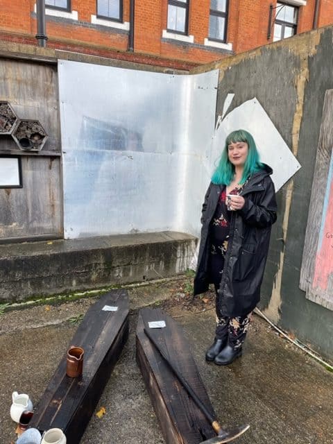 Lucy Coleman Talbot with part of her installation