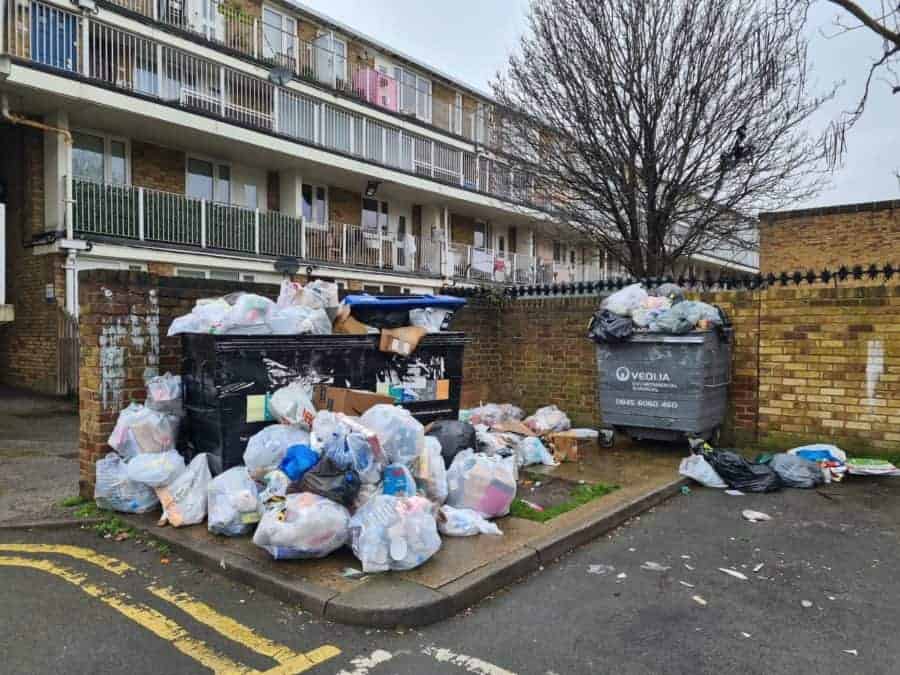 Rubbish outside sheltered housing in Rock Grove Way Credit: Maria Lanzalaco