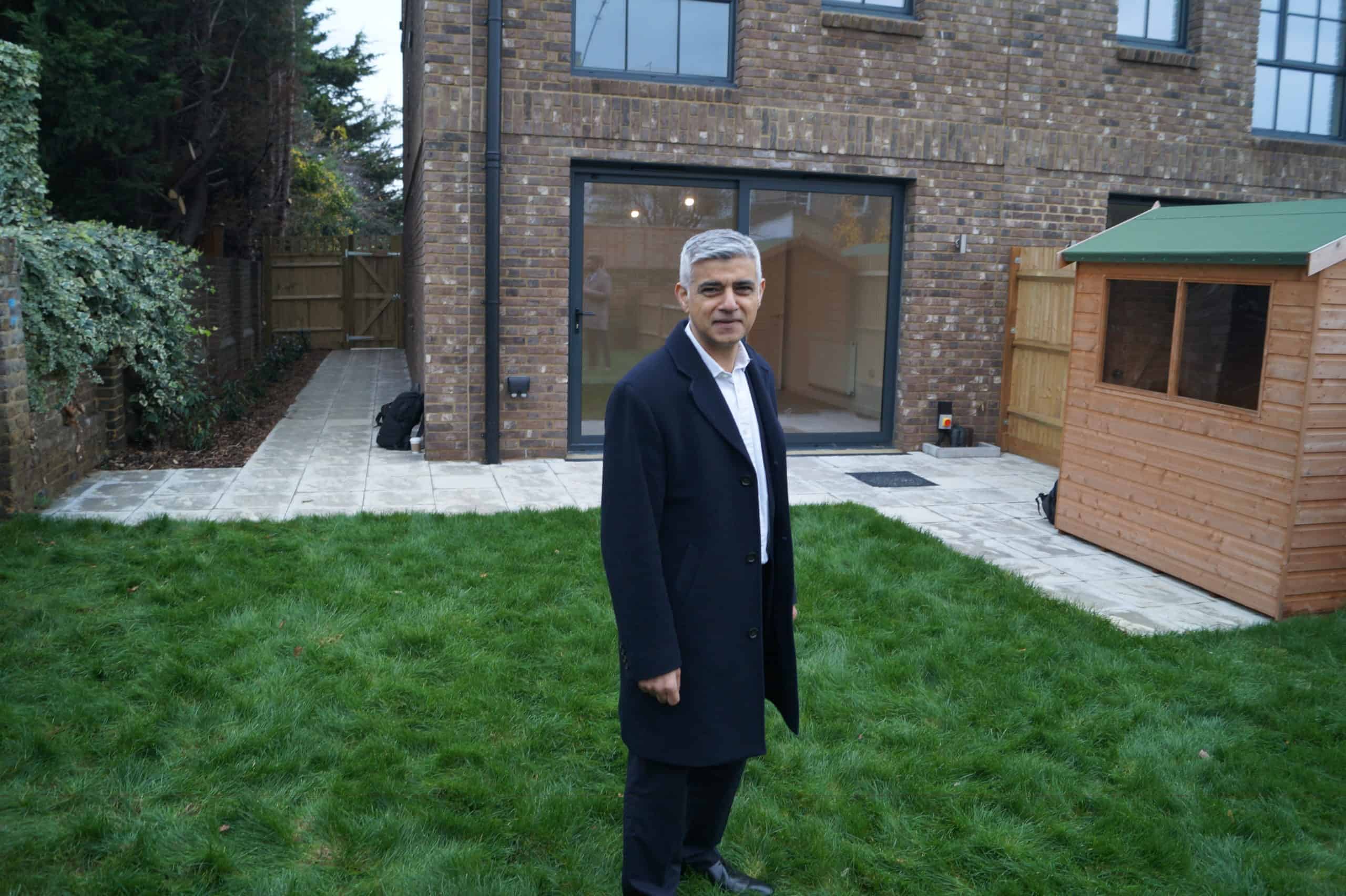 Sadiq Khan in the garden of a new council home in Bermondsey