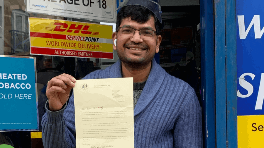 Vimal with his letter from the Queen