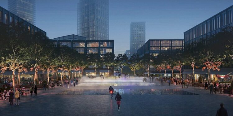 Artist impression of the new town square included in British Land's Canada Water Masterplan