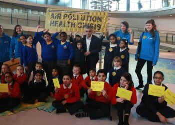 Children from London schools deliver a letter to London Mayor, Sadiq Khan, asking for him to tackle air pollution crisis in 2017