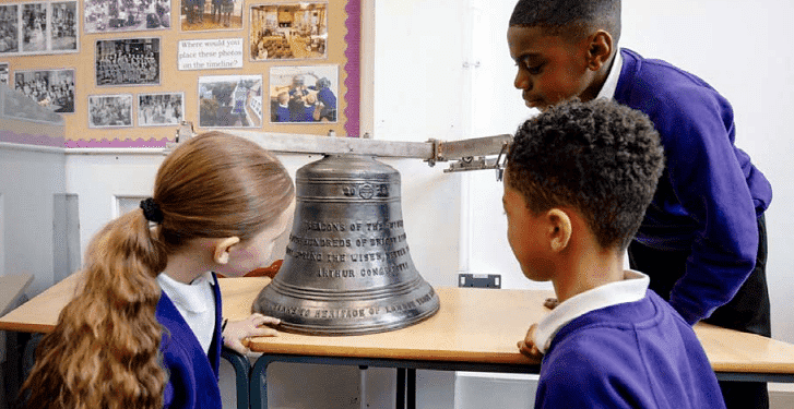 Galleywall Primary pupils with their bell