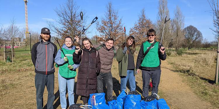 Volunteers celebrate their haul in Burgess Park