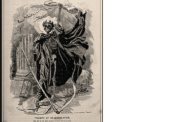 Death as a skeletal figure wielding a scythe, representing the dangers of not vaccinating against smallpox (Wellcome Collection)