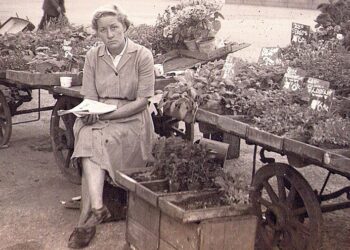 A young Florence Weller at  her family stall