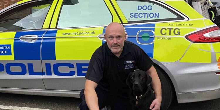 PD Dexter and handler Police Constable Mike Sheatherme. Credit, Met Police