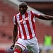 27th July 2019, Bet365 Stadium, Stoke, North Staffordshire, England;  Stoke City versus Leicester City; Benik Afobe of Stoke City controls a loost ball