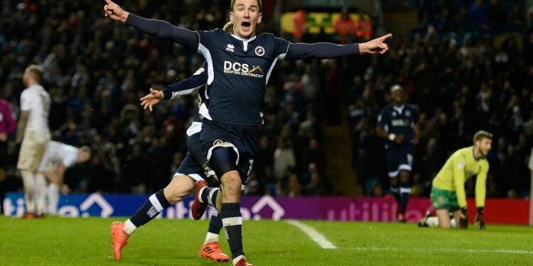 Jed Wallace celebrates his winner against Leeds. Photo: Millwall FC
