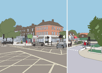A 'before and after' view of the proposed changes at the Turney Road junction