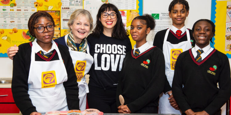 Pupils from Lilian Baylis Technology School in Kennington with Melissa Hemsley and Xanthe Clay.