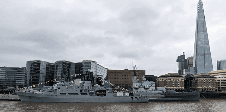 The HNoMS Nordkapp (A531) moored next to the HMS Belfast Credit: PLA