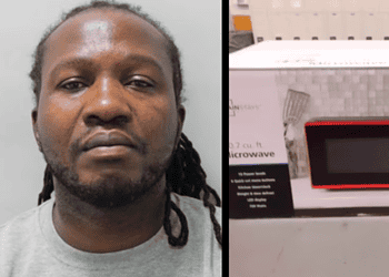 Edward Pink and the microwave. Credit: Met Police