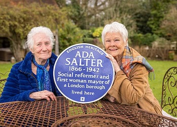 Sheila (L) with Dame Judi Dench (R) in her Surrey garden [photo: English Heritage/Christopher Ison]
