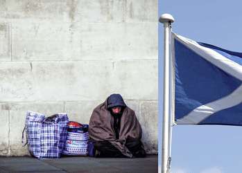(1) Homeless Person Credit: Gary Knight (2) Scottish flag