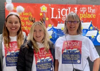 Catherine, Louise and Jane from the Light up the Palace team trying to bring Christmas lights back to the area. Photo by: Light up the Palace.- BBC
