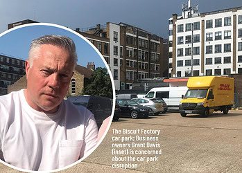 London Cab Drivers Club Chairman Grant Davis and the Biscuit Factory car park