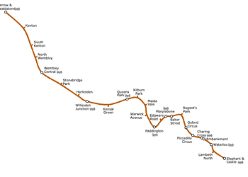 The Bakerloo line. Image: London Underground geographic maps (Creative Commons)