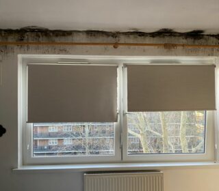 Mould gathering above a window on the Kirby Estate