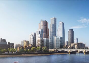 CGI of how the planned 45-storey office block (centre left) would look like next to neighbouring skyscrapers. From Southwark Council planning document