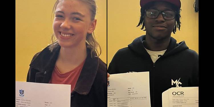St Michael's Catholic College celebrate A-level results (L-R: students, Emily and Destiny.)
