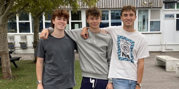 Left to right: Students Sam Chapman, Oliver Sharman and Alfie Harper
