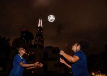 The Shard lights up all weekend to mark Lionesses win (Aysia-Raine Rowe and Anaiah Edite-Cox).