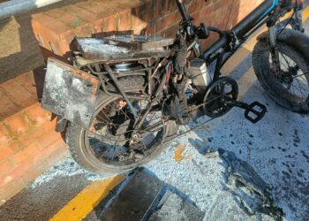 Wreckage from an e-bike fire in Tulse Hill. Photo from London Fire Brigade