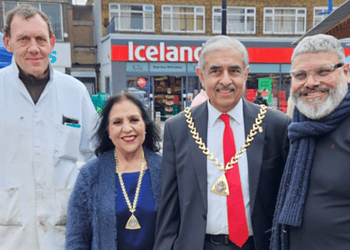 BID Manager Russell Dryden (far left) pictured with former Southwark Mayor Sunil Chopra is among the traders who say they've benefited from the BID. Credit Bermondsey BID
